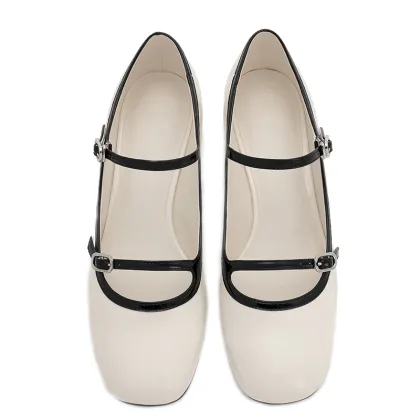Elegant Women's Leather Mary Jane Low Heel Shoes
