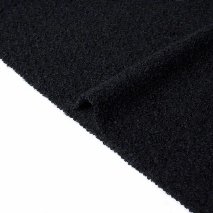 Pure Black Boucle Wool Polyester Blend Fabric