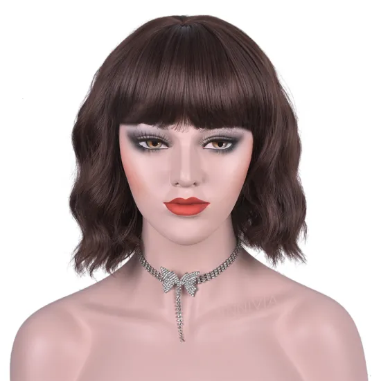 Wholesale customization heat resistant hair braiding extensions loose silky color brown short full wig non lace body wave wigs