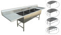 Professional Commercial Stainless Steel Sink with Left and Right Drainboards and Adjustable Feet