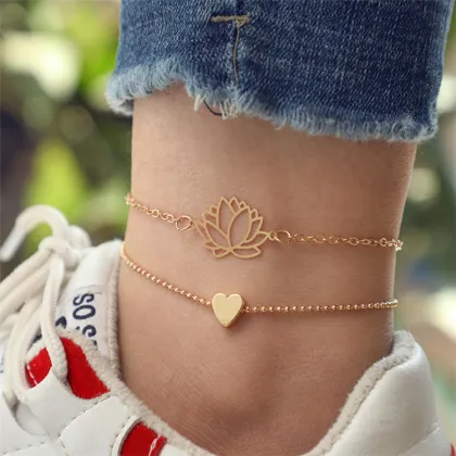 Cheapest Lotus Heart Anklet Sets: Stylish Women's Party Bracelet and Anklet Collection