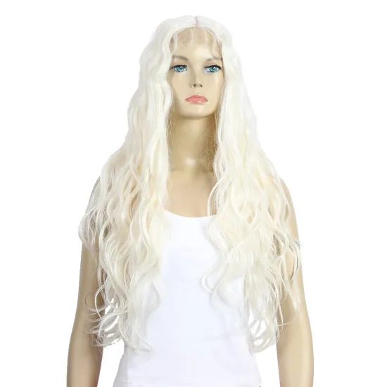 High sense of 38 inches Glossy white Glueless lace wig body wave extensions skin feeling loose synthetic hair wig lace front wig