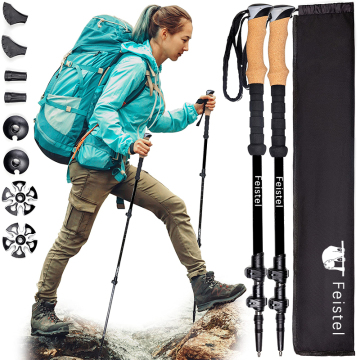 Pali da trekking in fibra di carbonio Feistel - bastoncini escursionistici pieghevoli leggeri con assorbimento d'urto
