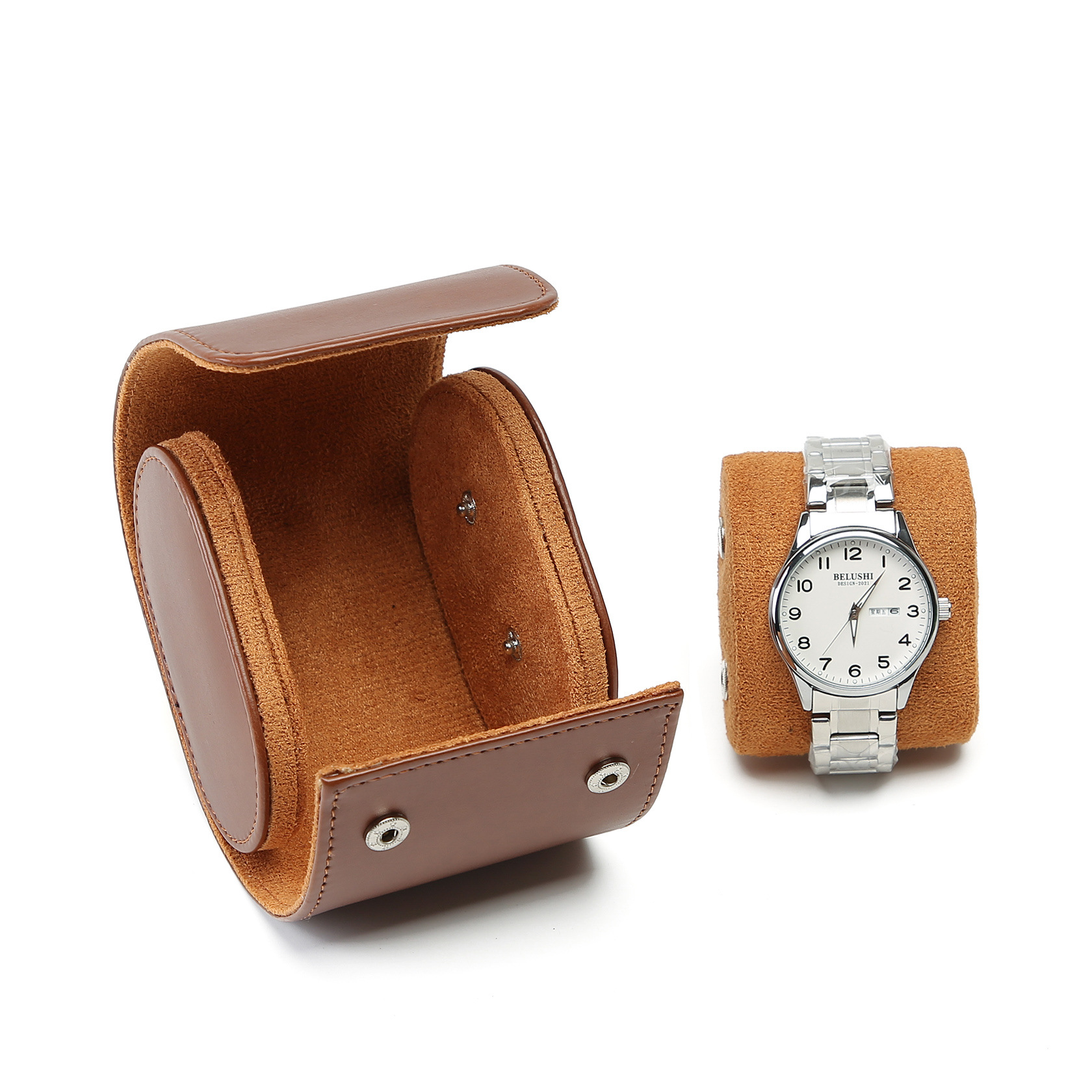 Brown Green Black Leather Travel Watch Roll Case