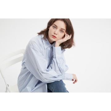 Poplin blouse wit blauw streep shirt