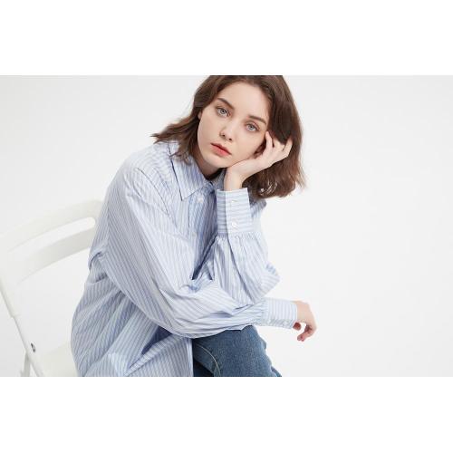 Poplin blouse white blue stripe shirt