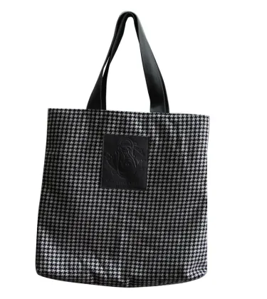 6oz Dogtooth Black Canvas Fabric Carrier Bags Reusable With Zipper Closure