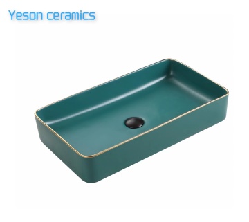 Handmade Art Golden Line Porcelain Counter Top Bathroom Sink