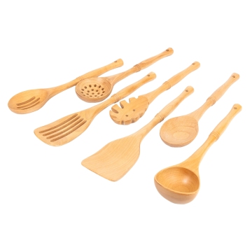 Conjunto de utensilios de cocina de madera natural: herramientas culinarias de madera para cocinar