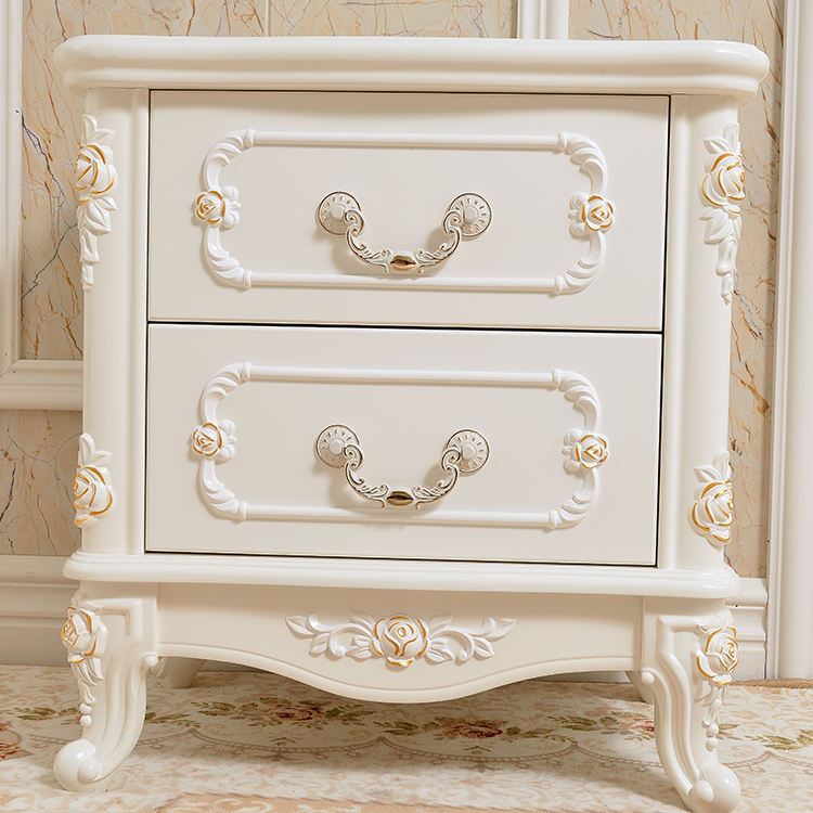 White Retro Wood Two Drawers Nightstands