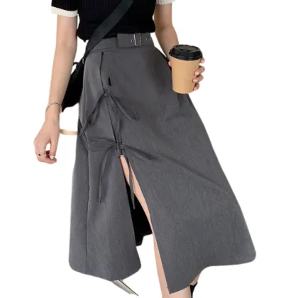2022 Spring/Summer Joker Theme Irregular Strap Split Mid-length Skirt