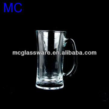 Slender waist type glass beer mug with handle