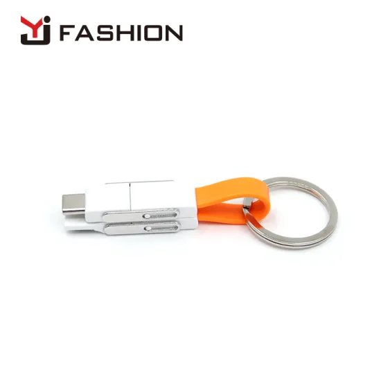 Yijiashishang New design phone charger  4 in 1 magnetic keychain usb charging cable for iphone 8 pin + micro usb + USB-C