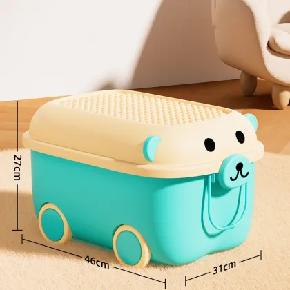 Plastic Children Toys Storage Box with Wheels and Handle - S Size 46x31x27cm - Lovely Color Toy Organizer
