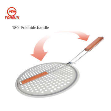 13-inch Carbon Steel Non-Stick Perforated Pizza Pan for Oven Baking with Wood Foldable Handle