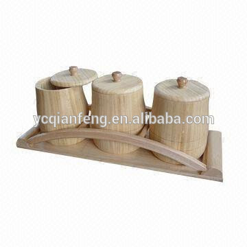3-Pieces Bamboo canister set with wood holder.