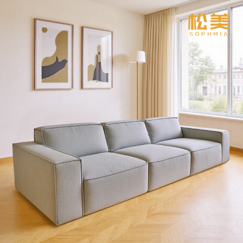 Минималистский блочный кожаный трехместный диван