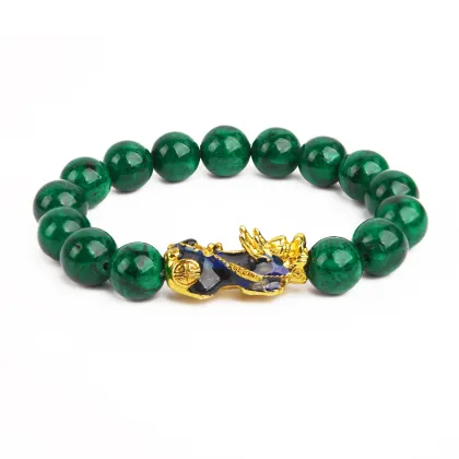 Color-Changing Green Jade Bead Pixiu Bracelet: Wholesale Offer for Enhanced Luck and Wealth in Feng Shui