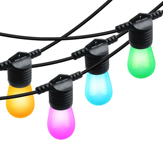 48FT RGBW Colorful Bulb Smart String Lights with Tuya App, Button, and Remote Control