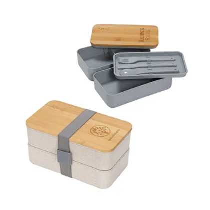 Double Decker Bamboo Lunch Box with Eco-Friendly Utensils