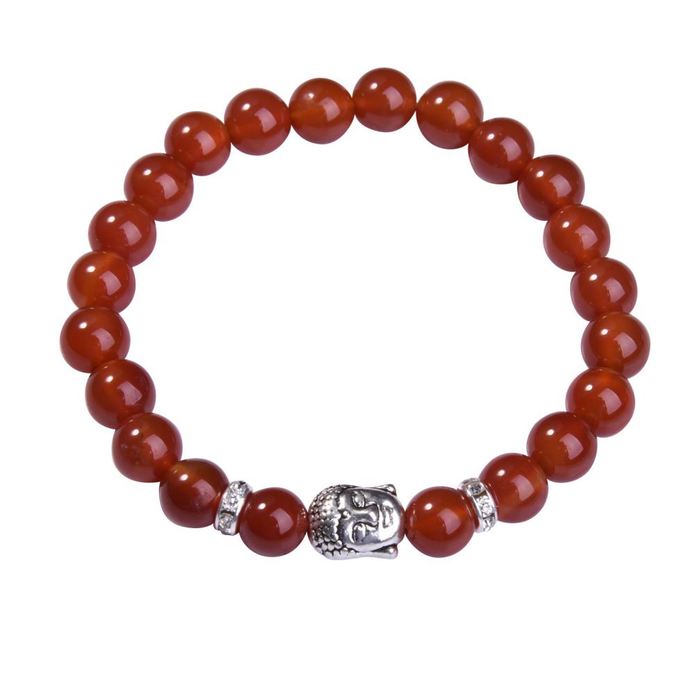 Natural cornalina roja 8 mm piedras preciosas budismo oración perlas pulsera buda joyería