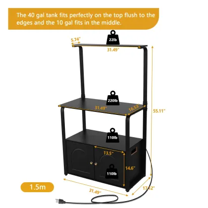 Heavy Duty Metal Fish Tank Stand with Cabinet Storage