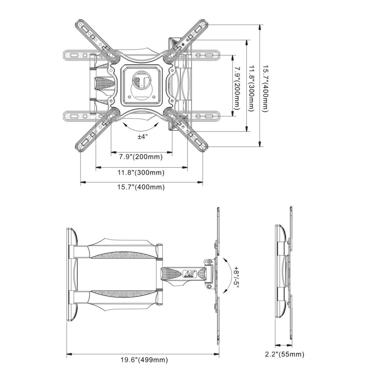 w6 tv wall mount size drawing