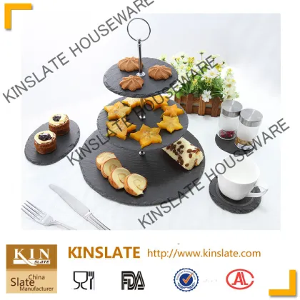 Kinslate Factory Direct Sell slate tableware 3 tier slate cake stand