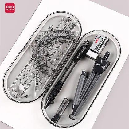 Deli 8-Piece Mathematical Geometry Set: Ruler, Protractor, Compass Drawing Tools