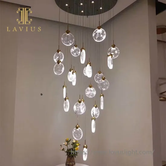 Modern design custom glass pendant light Adjustable trendy glass chandelier for villa staircase hotel lobby living room