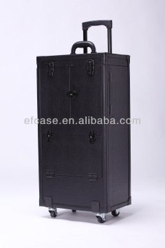 Professional black buffalo pattern PVC hair cutting beauty trolley case with wheels