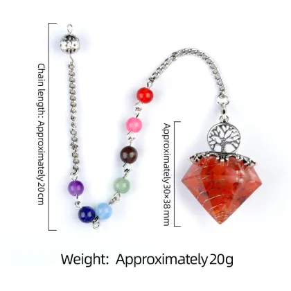 7 Chakra Chip Stone Resin Silver Diamonds Pendant & Pendulum 7 Chakra Chain