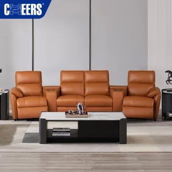 MANWAH CHEERS Real Leather Power Reclining Home Theater Sofa: A 4-Seater Entertainment Hub with Storage and USB Ports