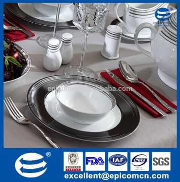 wholesale housewares mordern living luxury black edge decal ceramic dinnerware set, 6/9inch bowl
