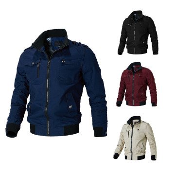 Spring and Autumn Men's Cotton Stand Collar Softshell Jacket - Waterproof Outdoor Motorcycle Coat