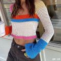 Womens Cropped Knit Top Long Sleeve