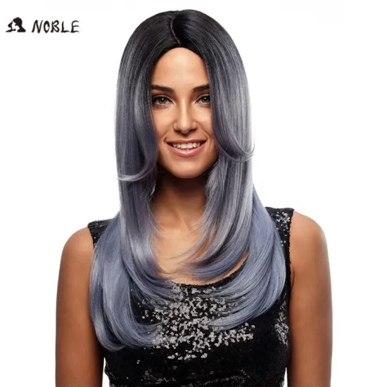 Noble Straight Hair Wigs 24 Inch Long Synthetic Wigs For Black Women Blue Silver 2 Colors Choice Hot Selling For Wholesale
