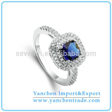 Hot Sale Ring Designs, Rhodium Plated Blue and White CZ Diamond Ring for Sale