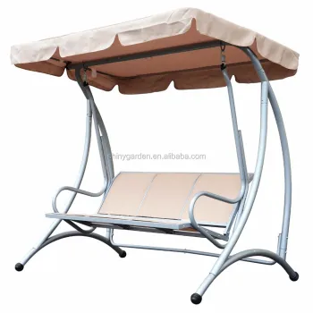 Sling Fabric 3-Person Steel Outdoor Patio Swing Chair with Adjustable Canopy - Beige