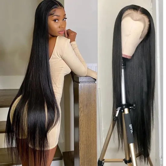 Dropship Cheap Caucasian Shoulder Length Human Hair 36 Inch Long 13*4 Transparent Frontal Lace Wig