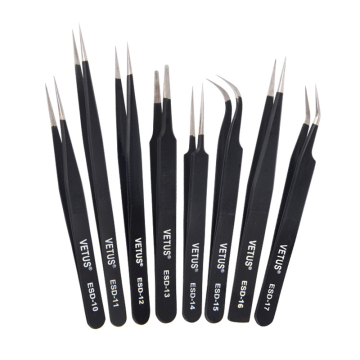 ESD Safe Straight Tweezers with Fine Angled Stainless Steel Tip for Watch Repair
