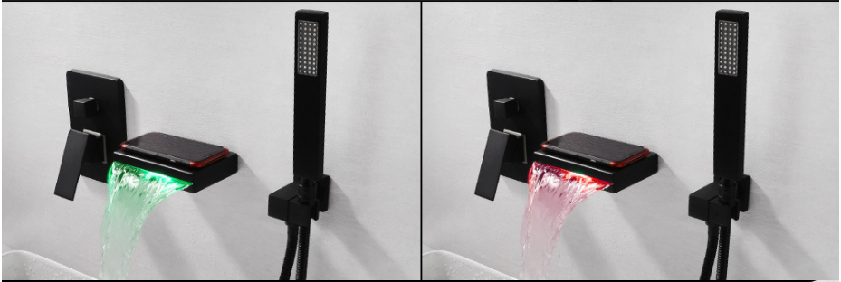 Baño Dos funciones Montado en la pared LED Latón Grifo para bañera Mezclador de grifo oculto oculto