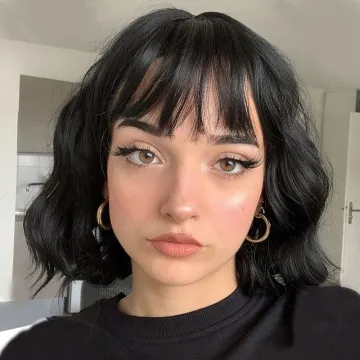 Short Black Wig with Bangs Curly Wavy Natural Bob Wigs Heat Resistant False Hair Synthetic Wigs for Women