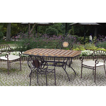 Mosaic table, made of iron + ceramic + cement