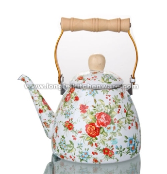 Enamel Kettle with Wooden Handle Full Decor