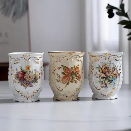 Ceramic Bathroom Five-Piece Set: Mouthwash Cup, Brushing Cup, and Toilet Ornament