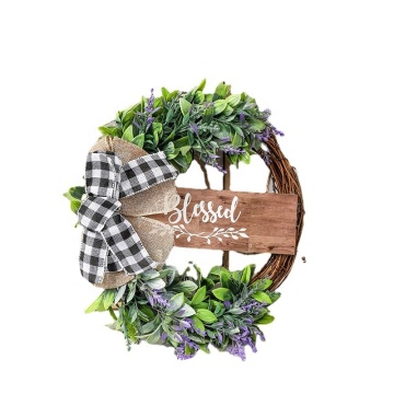 Lavender Wreath Outdoor Hanging Decor: A Combination of Rattan, Wood, and Fabric for Home Accent