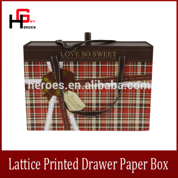 Trade Assurance Luxury Customized Packaging Ribbon Handle Lattice Printed Slide Sliding Drawer Paper Packaging Box