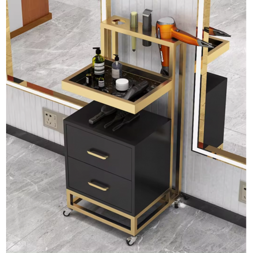 Hairdressing Trolley Barber Shop Trolley 3 Layers Steel Shelf Salon Serving 3-tier Trolley Table and Drawer Salon Furniture Factory