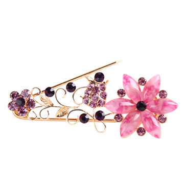 Fashion flower brooch, made of alloy, rhinestones and crystal, gold plating, various designs